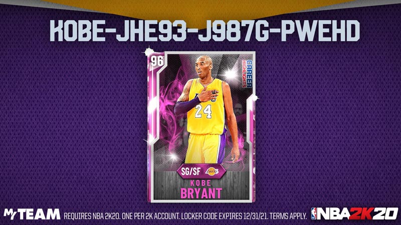 NBA 2K20 conmemora a Kobe Bryant con una carta Kobe Diamante Rosa